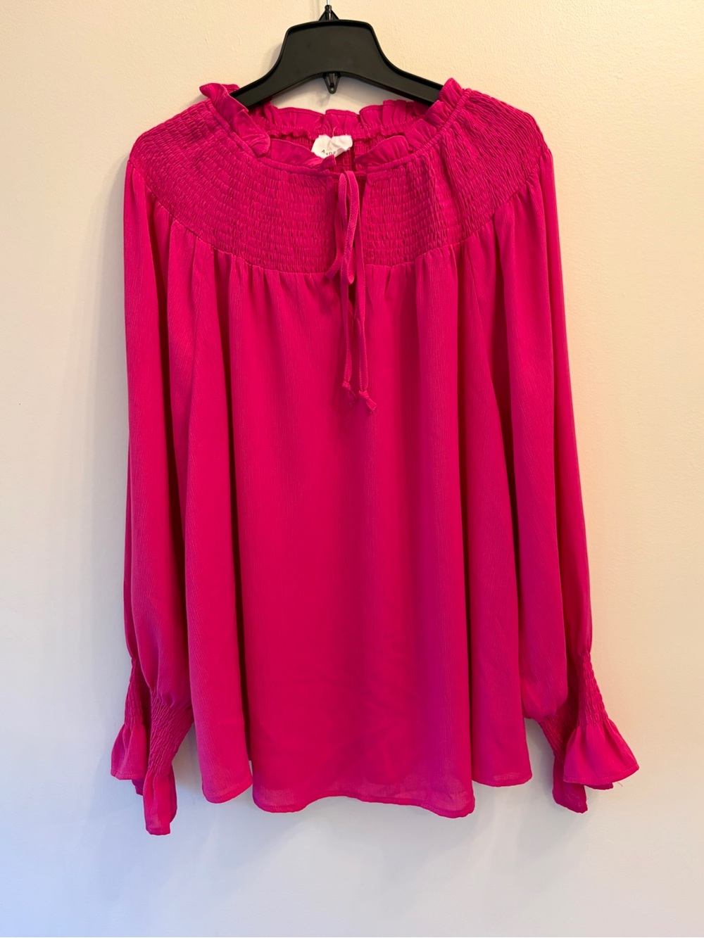 Andree by Unit | Fuchsia Smocked Yoke Peasant Blouse